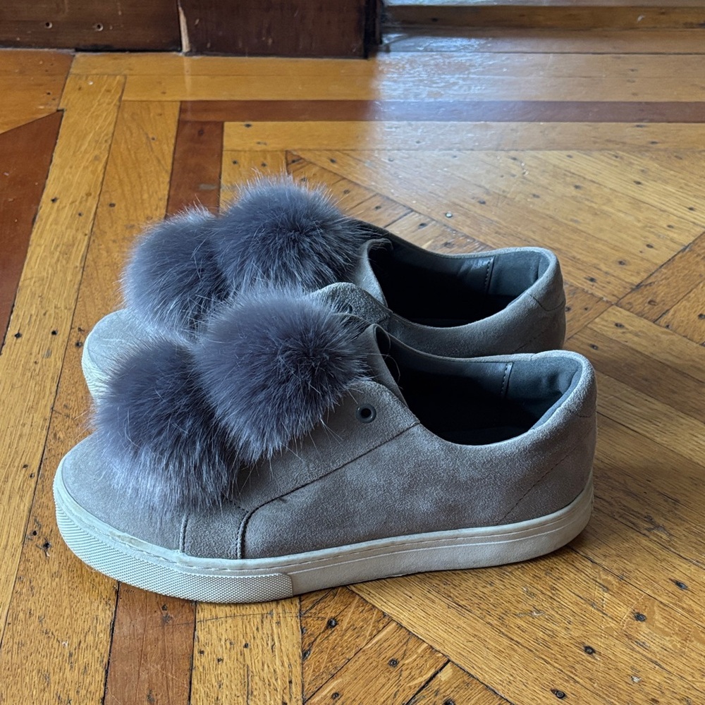 Sam Edelman Gray Suede Sneakers with Faux Fur